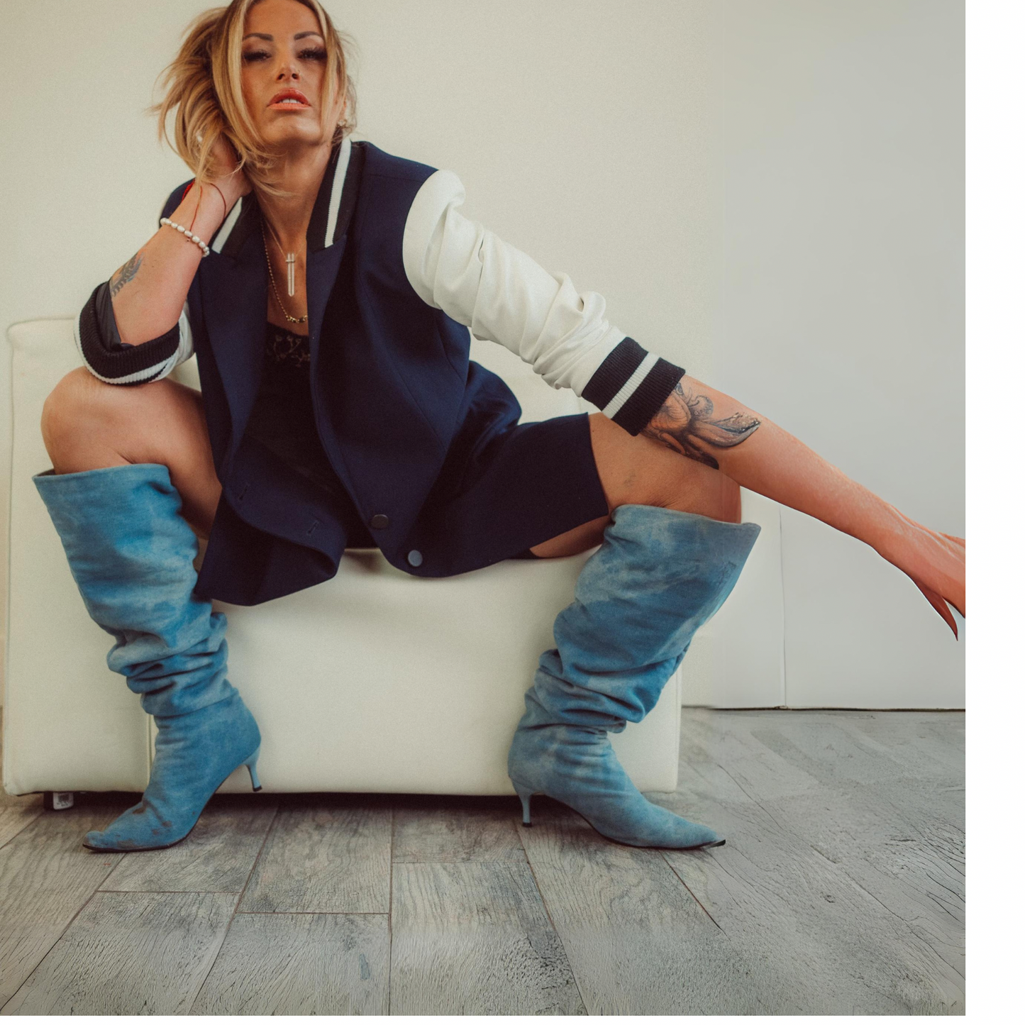 Blue Denim Wash Over the Knee Boots