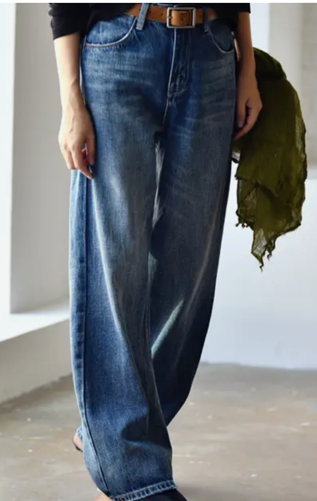 Designer Dupe wide leg high waisted jeans long legs loose straight jean trousers women