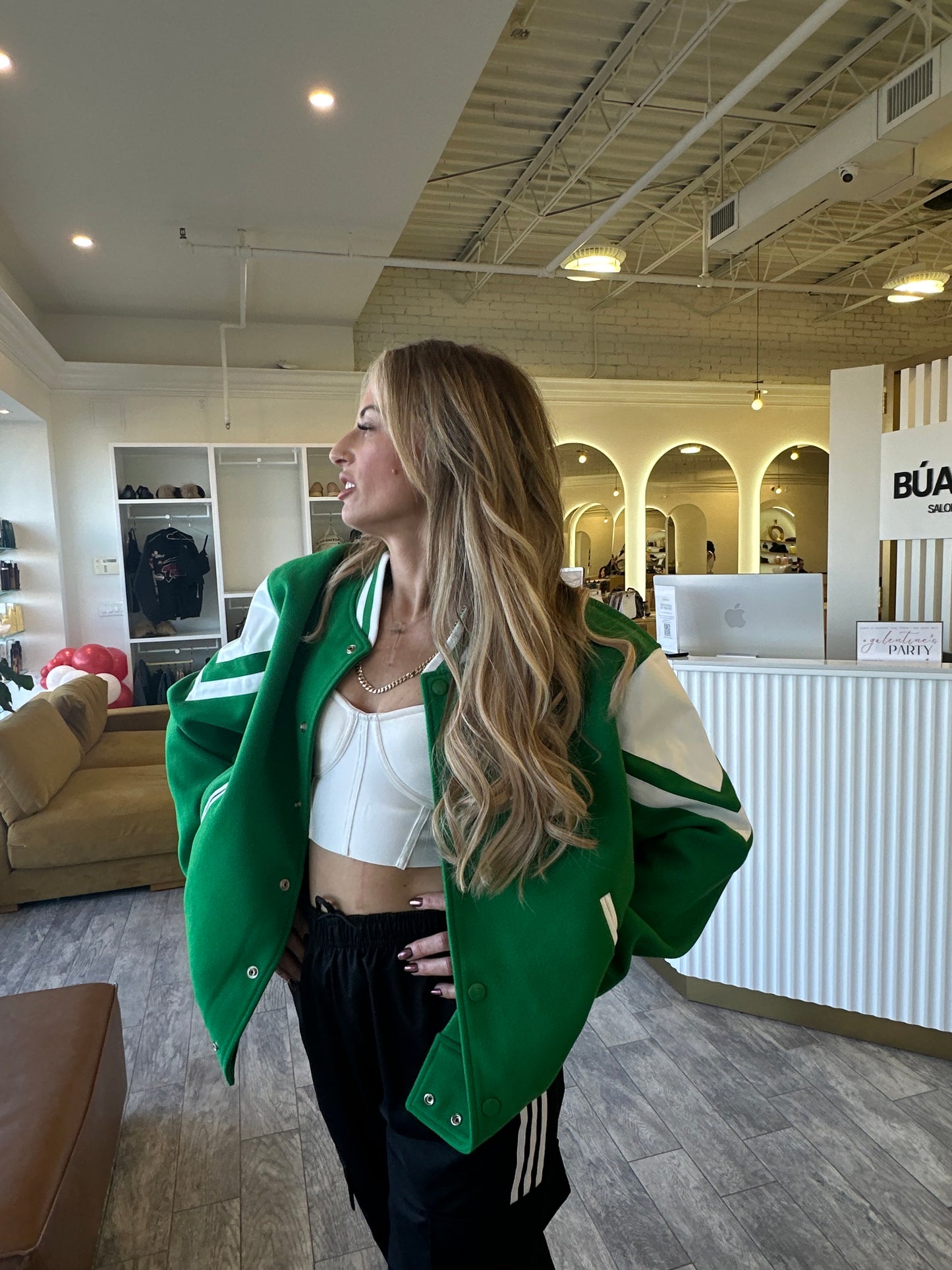 Green Bomber Letter Jacket