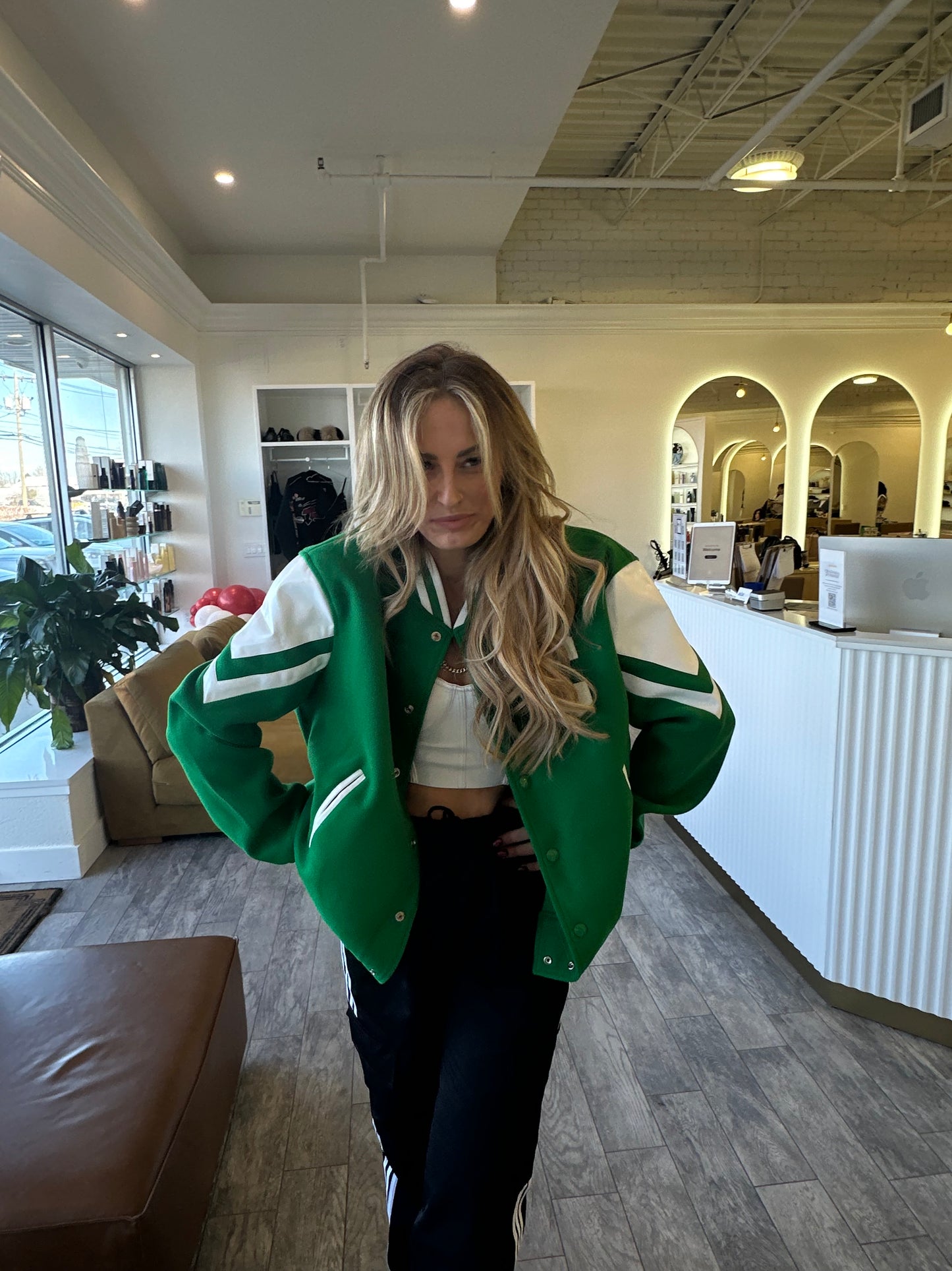 Green Bomber Letter Jacket