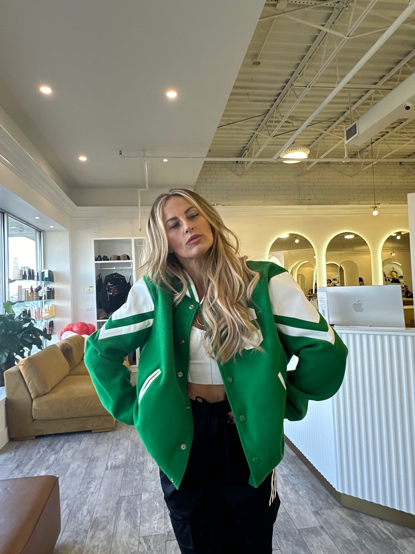 Green Bomber Letter Jacket