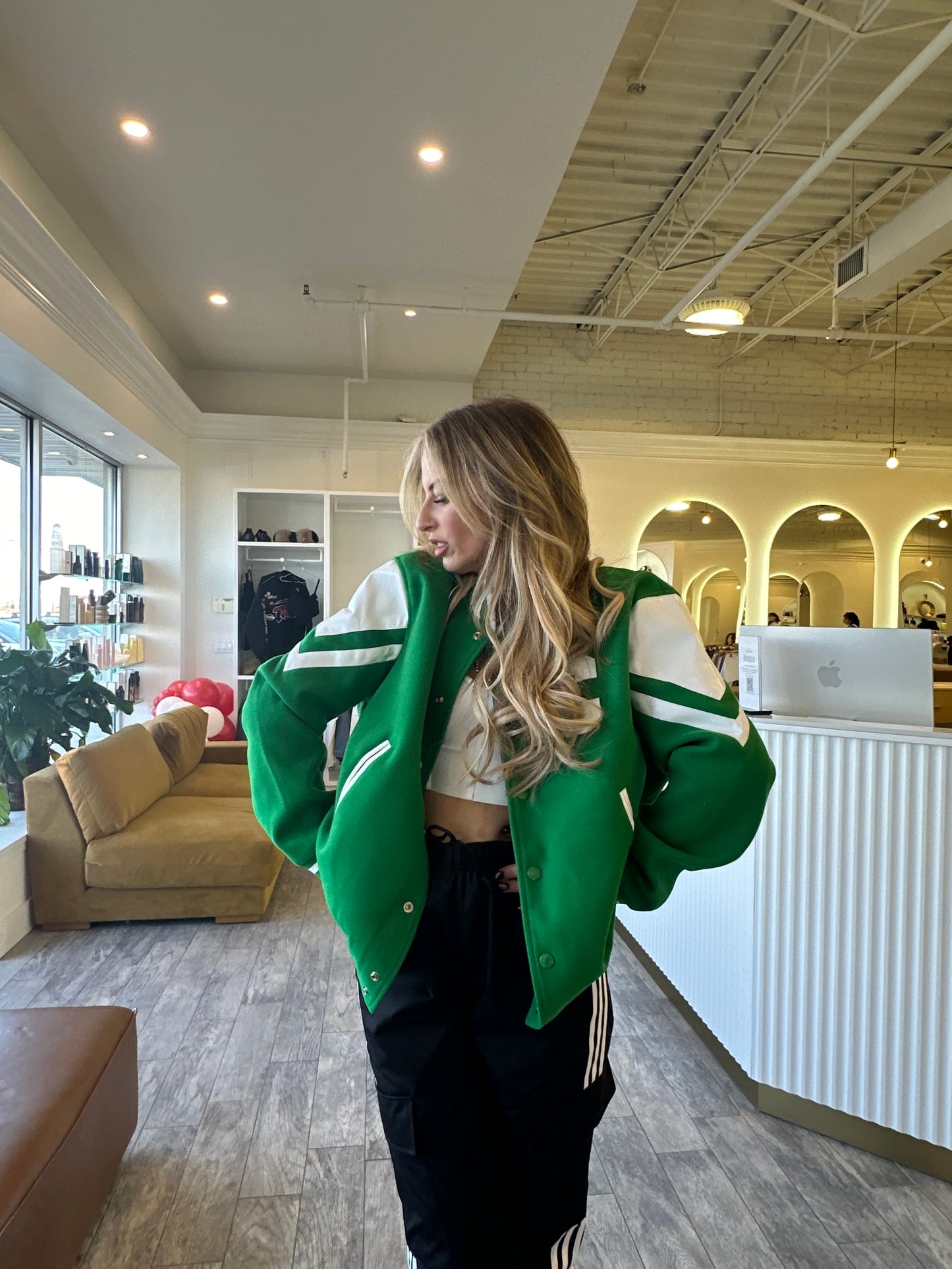 Green Bomber Letter Jacket