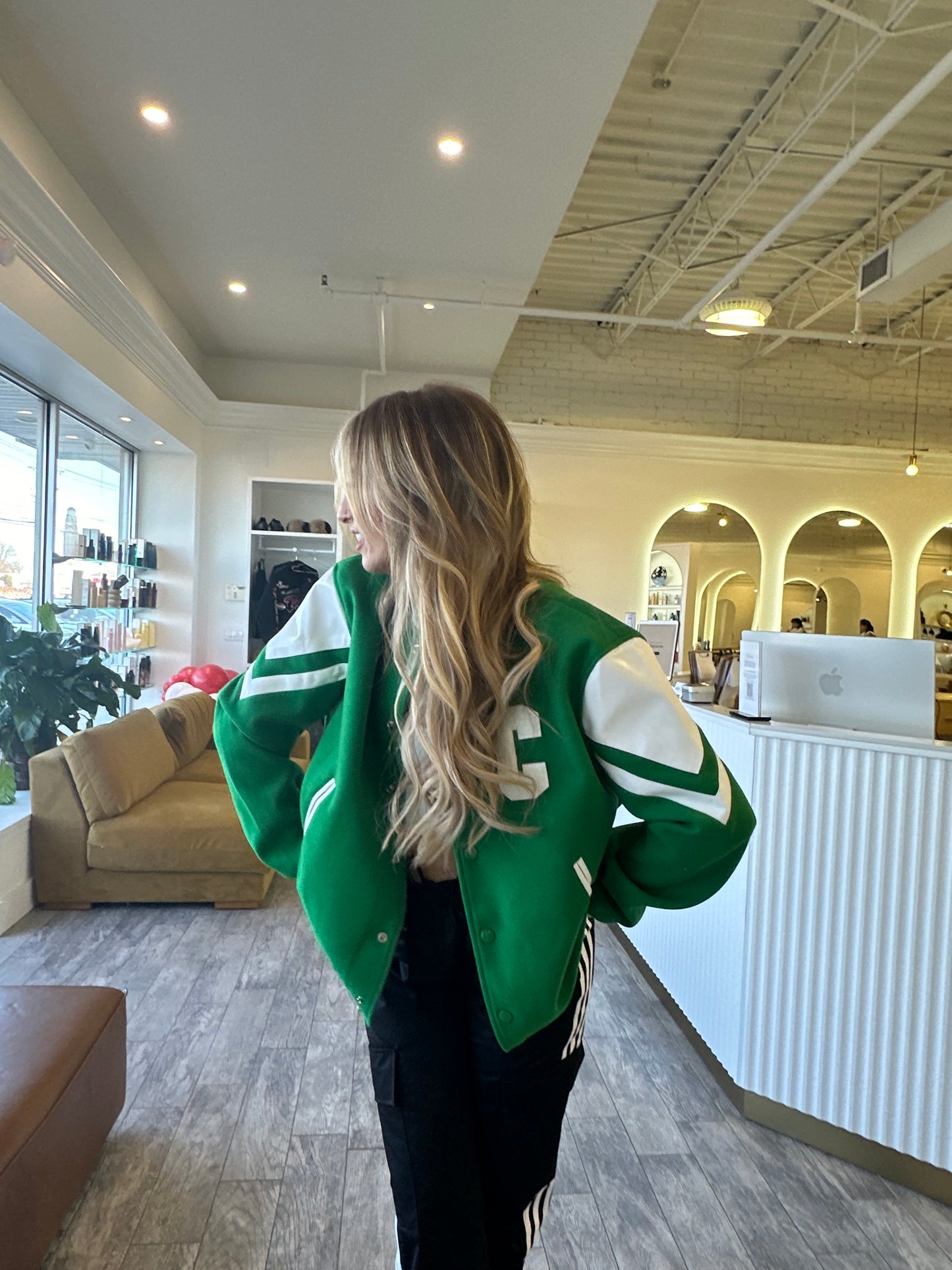 Green Bomber Letter Jacket