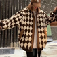 Retro Checkerboard Lambswool Sweater Coat