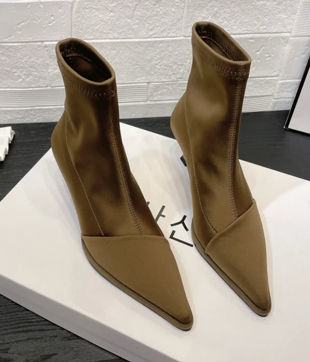 Satin Pointed Toe Short Boots