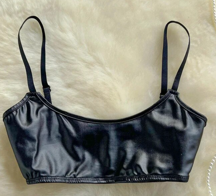 Black Faux Leather Backless Sexy Camis