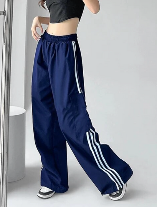 Striped Baggy Wide Leg Cargo Pants