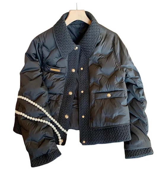 Turn Down Collar Woven Splices Parkas Winter Coat