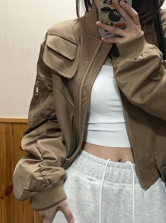 Vintage Cropped Bomber Jacket