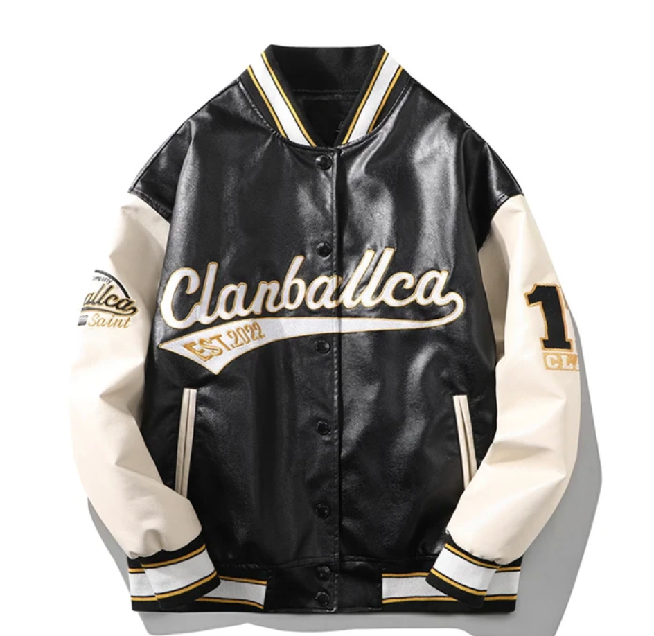 Leather Motorcycle Letter Embroidered Bomber Jacket