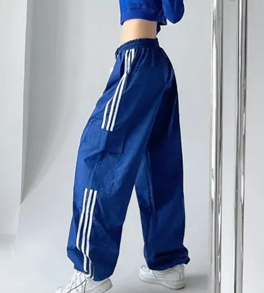 Striped Baggy Wide Leg Drawstring Cargo Pants