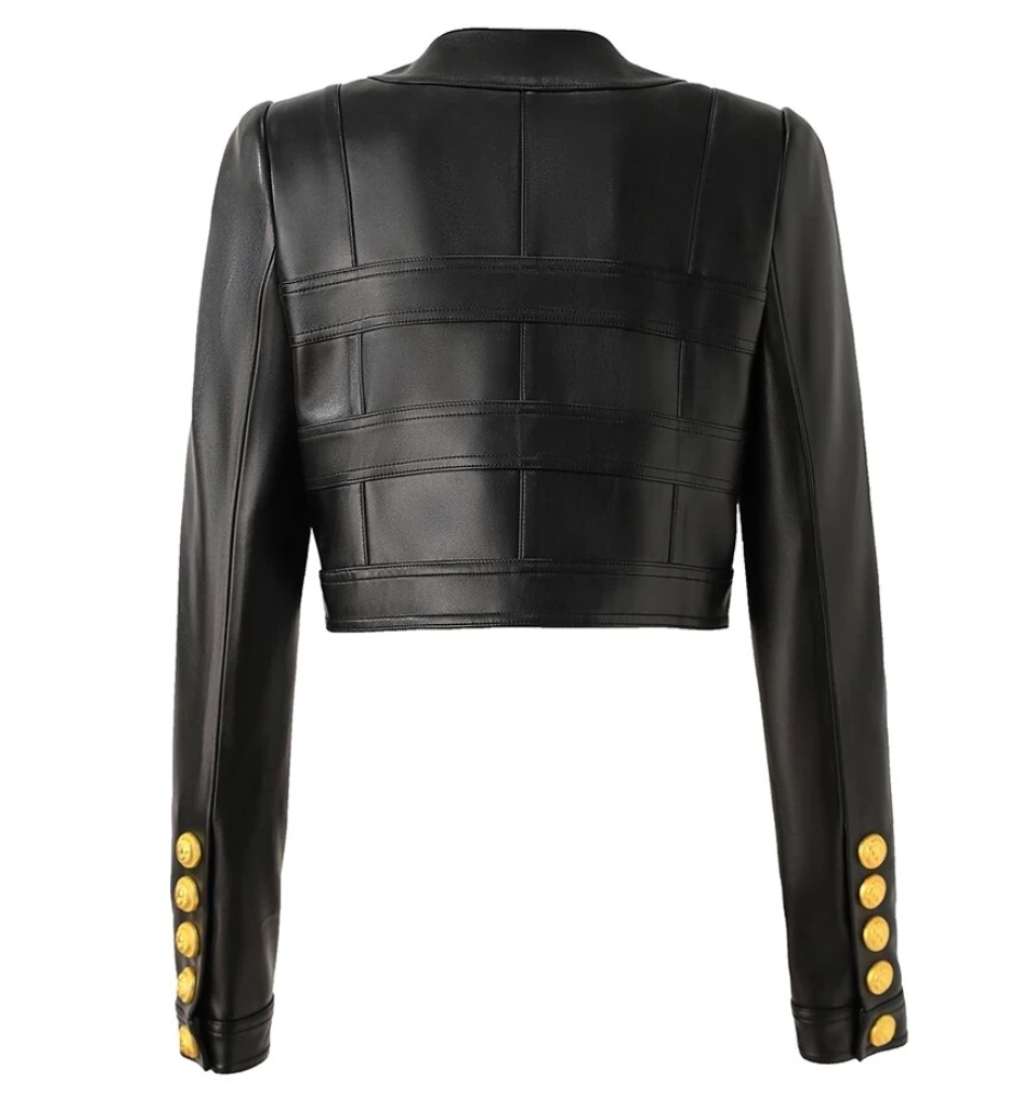 MotorBike Style Cropped Buttoned Jacket