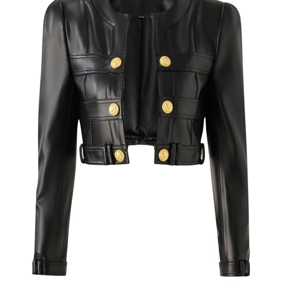 MotorBike Style Cropped Buttoned Jacket