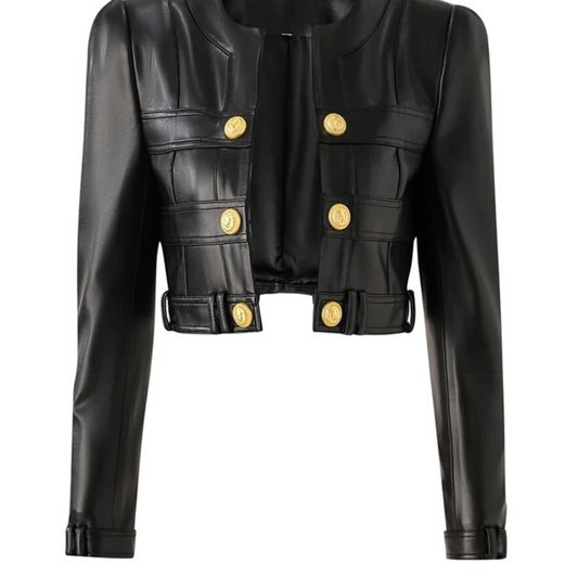 MotorBike Style Cropped Buttoned Jacket