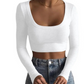 Long Sleeve Cropped Deep Round Neck Shirt