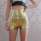 Solid Sequined High Waist Shorts