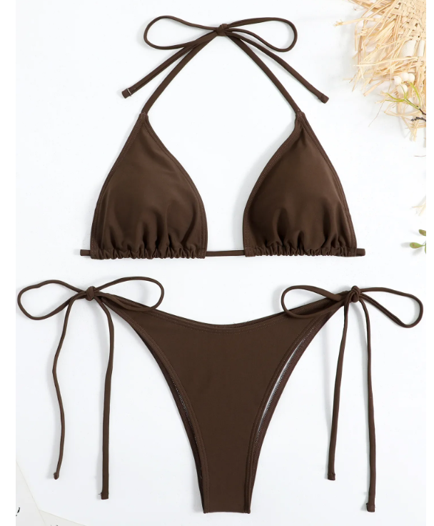 Solid Push Up Side Tie Bikini