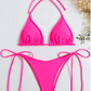 Solid Push Up Side Tie Bikini