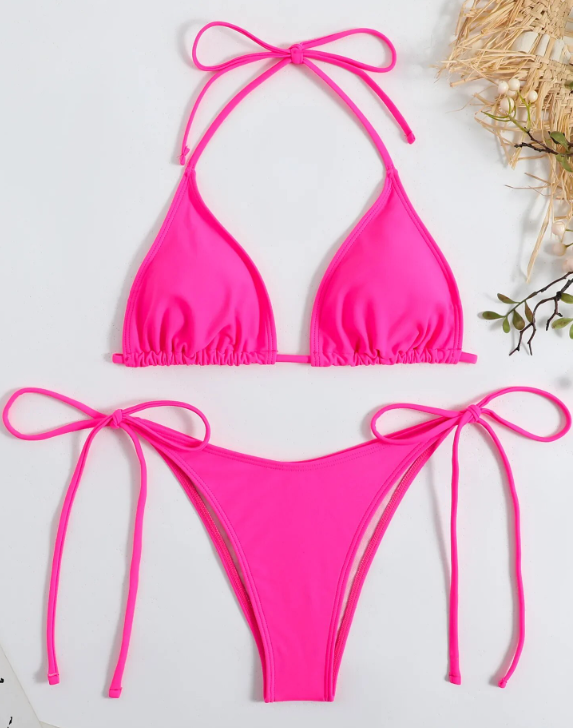 Solid Push Up Side Tie Bikini