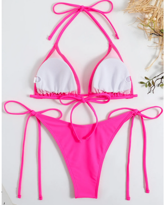 Solid Push Up Side Tie Bikini