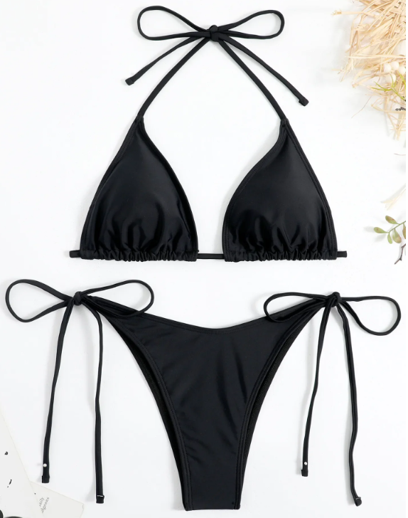 Solid Push Up Side Tie Bikini