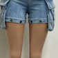 High Waist 3D Pockets Detachable Denim Cargo Pants