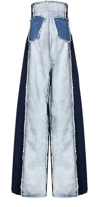 Super High Waist Patchwork Denim Trousers