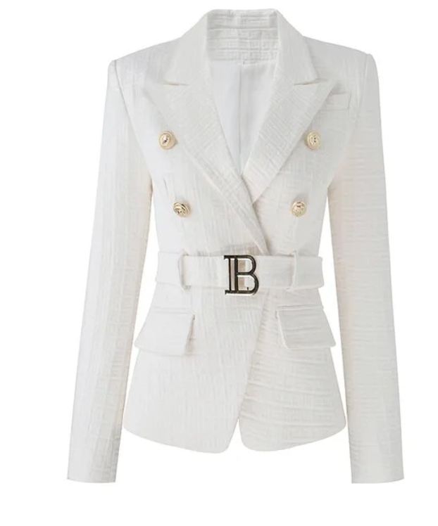 Textured Blazer with Belt