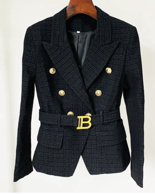 Textured Blazer with Belt