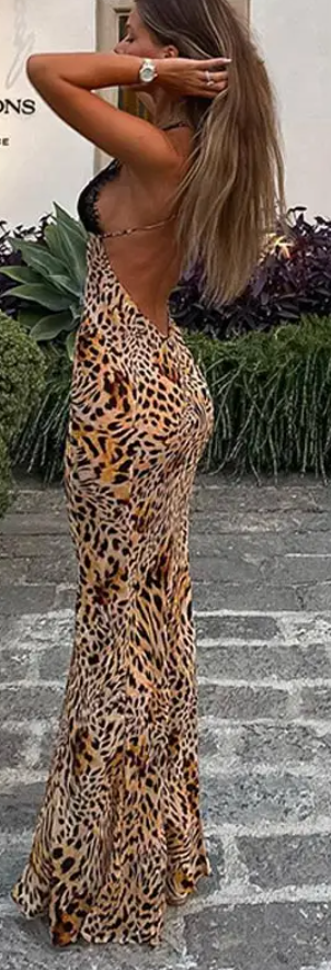 Leopard Print Lace Maxi Dress