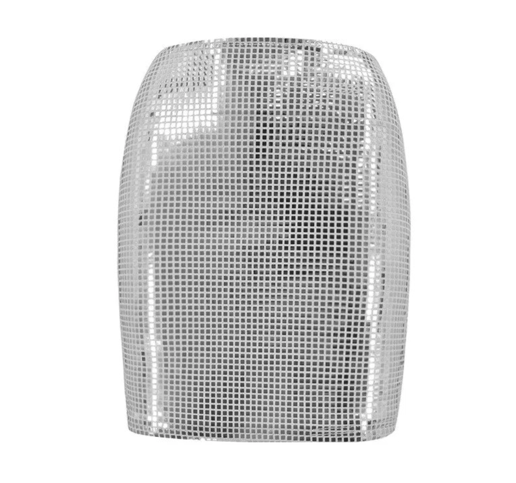 Silver Sequin Bodycon Mini Skirt