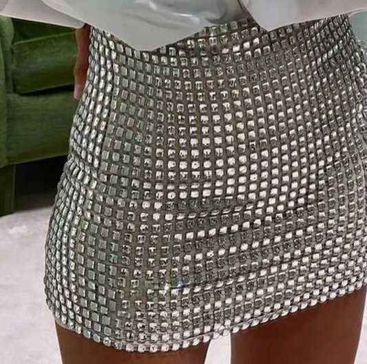 Silver Sequin Bodycon Mini Skirt