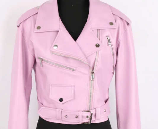 Biker Cropped light PINK Fo-Leather Jacket