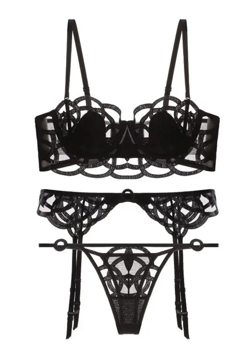 Sexy Embroidery Lingerie Women Thin Lace Transparent  Push up Bra Set