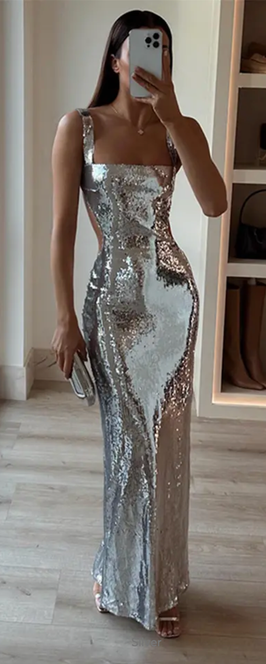 Sling Backless Silvery Maxi Dress