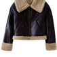 Lamb Wool Lapel Cropped Bomer Vegan Leather Jacket