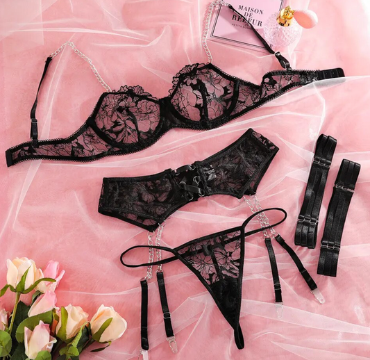 Women's 3-Piece Embroidery Lingerie Set