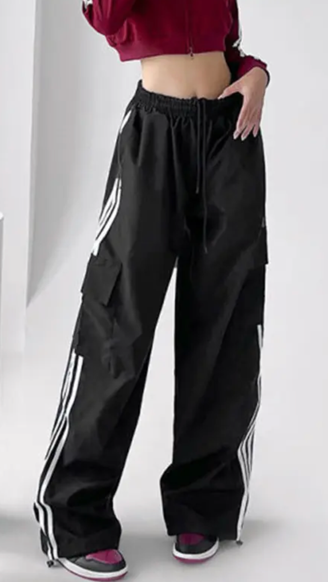 Women's Striped Baggy Wide Leg Cargo Pants