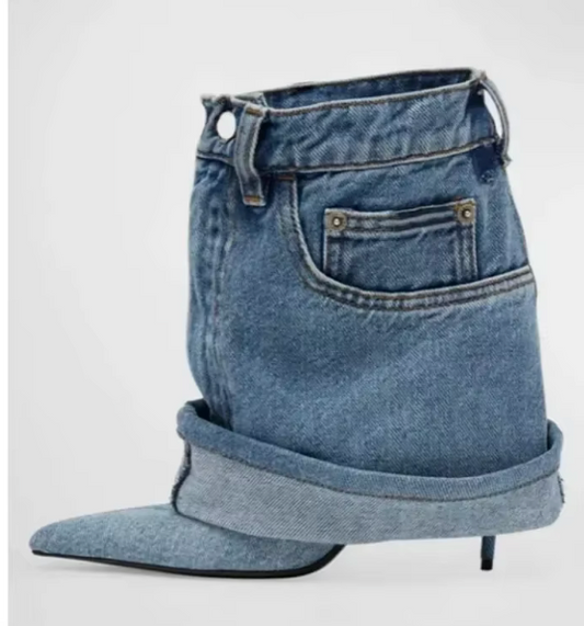 2024 Women's Denim High Heel Skirt Booties