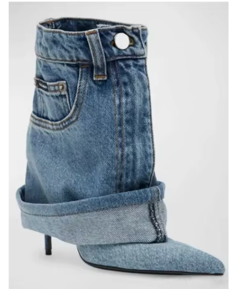 2024 Women's Denim High Heel Skirt Booties