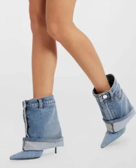 2024 Women's Denim High Heel Skirt Booties